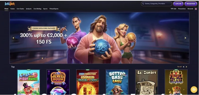 LolaJack Best Casino List homepage interface screenshot